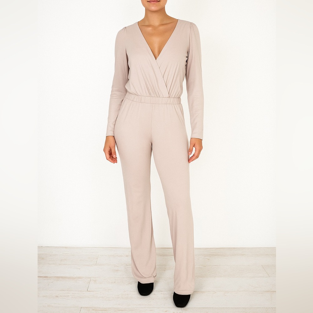 Patrizia Pepe Women's Size 38 Beige Wrap Slim Fit Old Money Jumpsuit Elegant